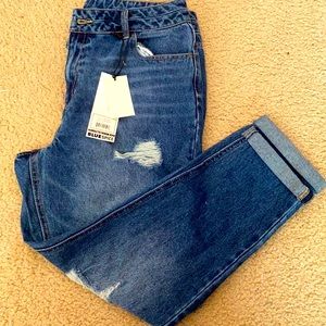 cuffed bottom ripped boyfriend jeans